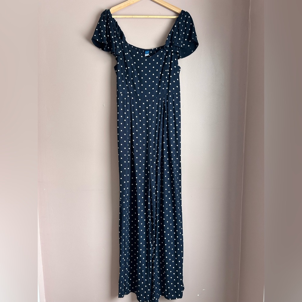 Old Navy Navy Blue Polka Dot Off-Shoulder Jumpsuit - reposhing :)